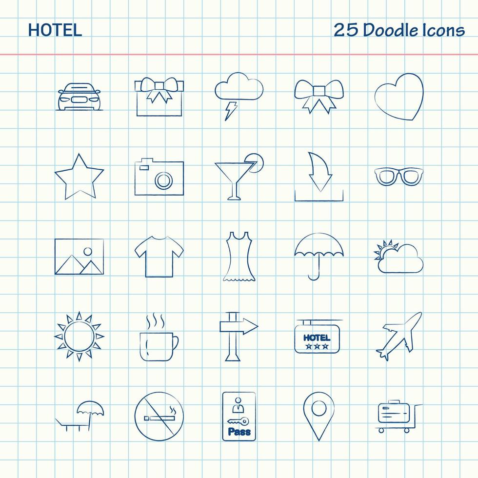 Hotel 25 Doodle Icons Hand Drawn Business Icon set vector