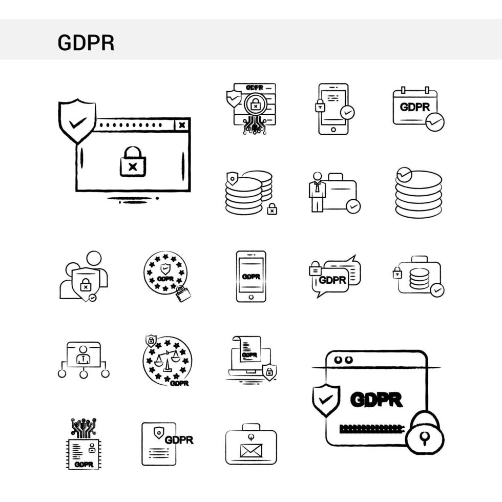 GDPR hand drawn Icon set style isolated on white background Vector