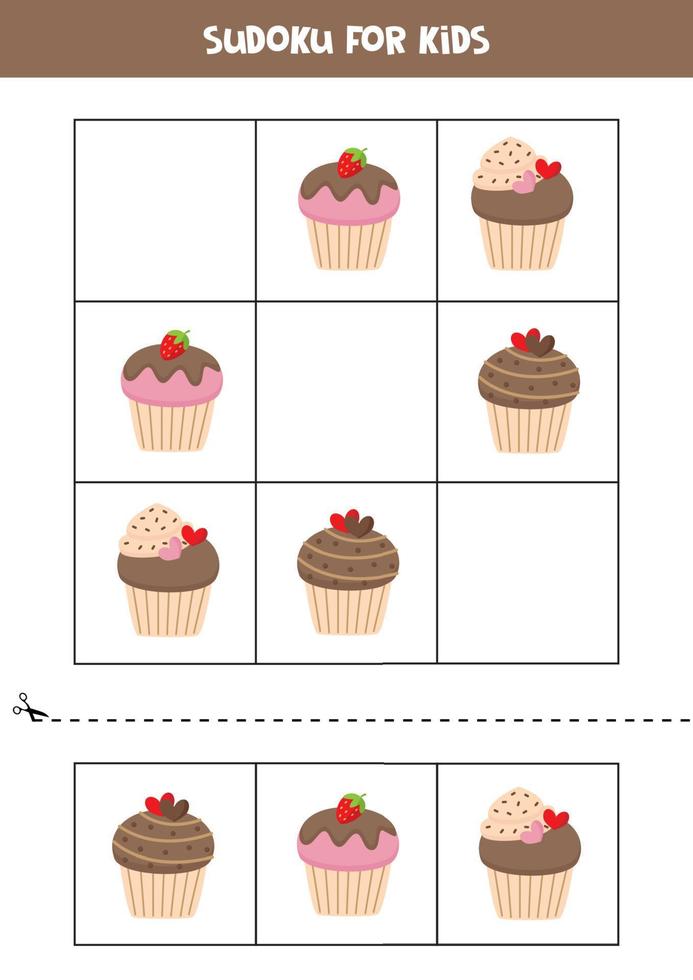 juego educativo de sudoku con lindos cupcakes. vector