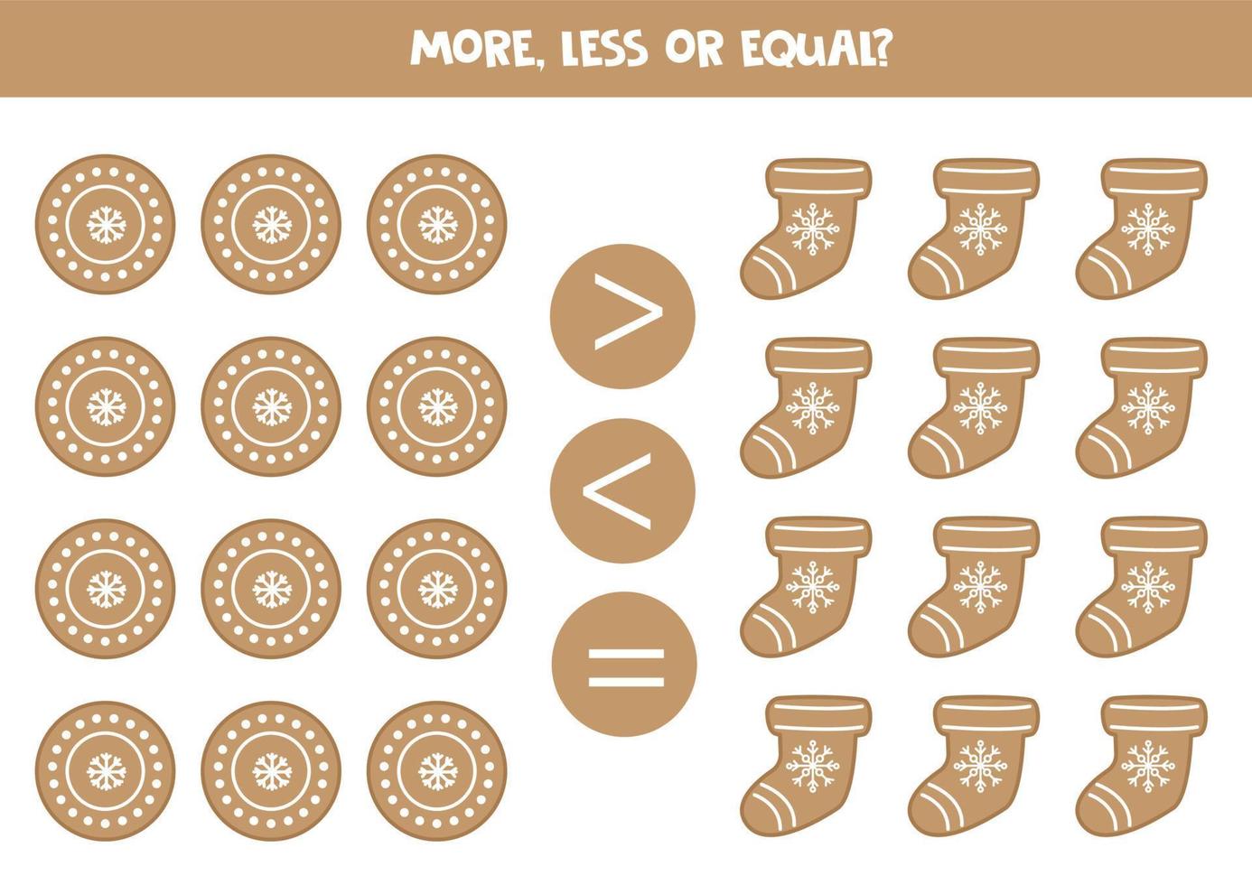 More, less or equal with cartoon gingerbread cookies. vector