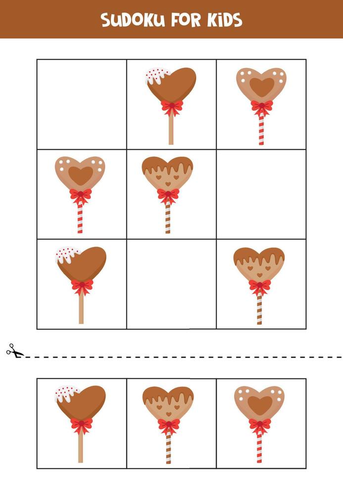 Educational sudoku game with cute heart lollipops. vector