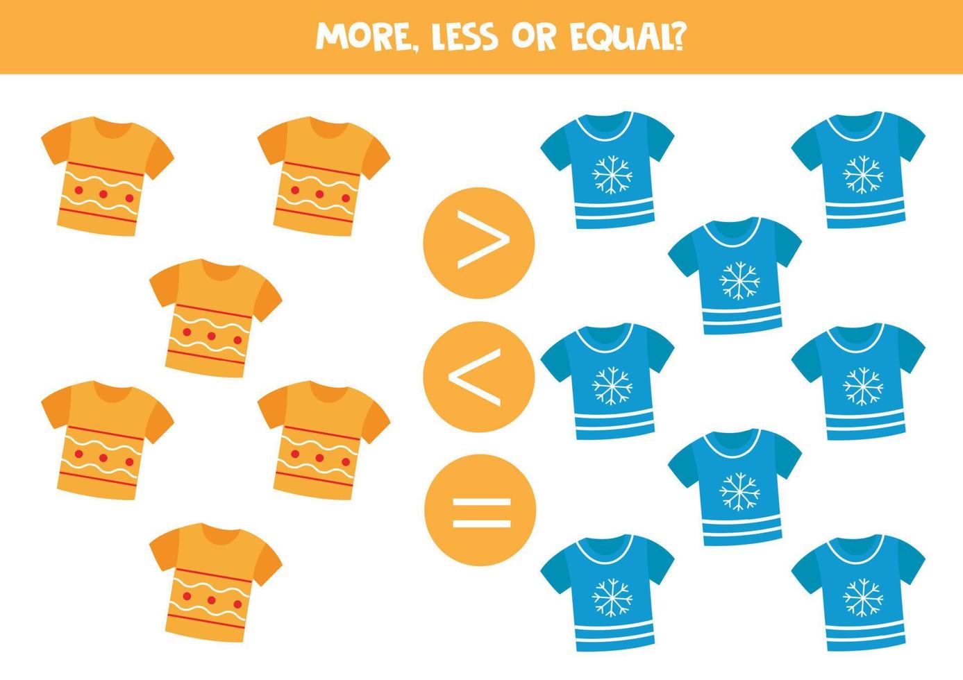 More, less or equal with cartoon cute t shirts. vector