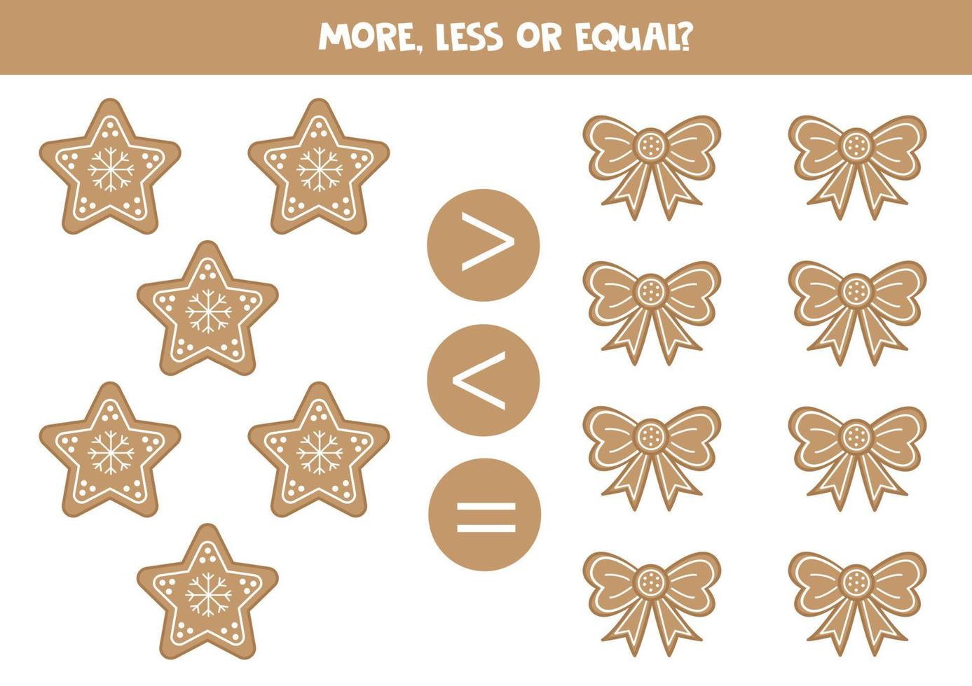 More, less or equal with cartoon gingerbread cookies. vector