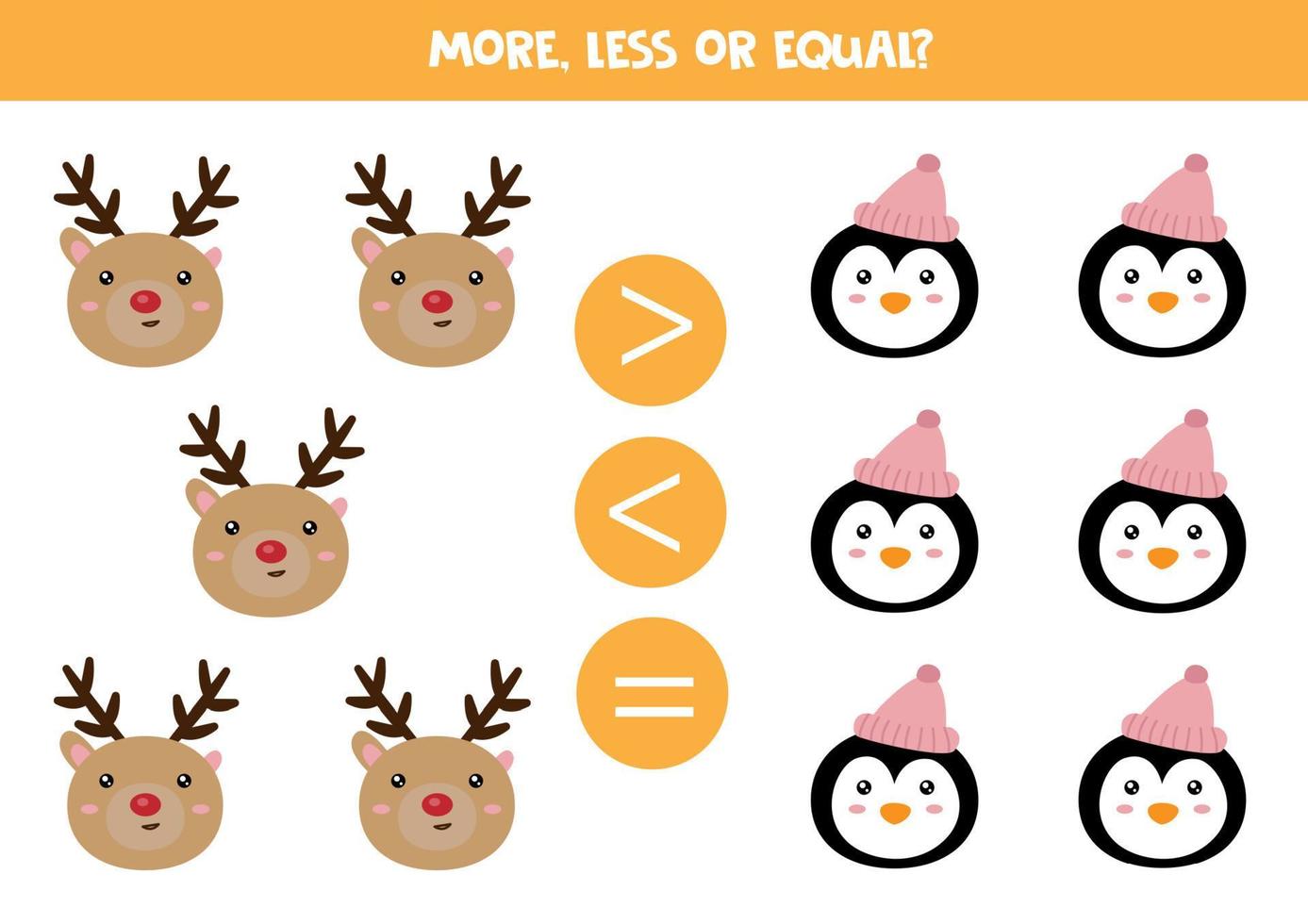 More, less or equal with cute cartoon animals. vector