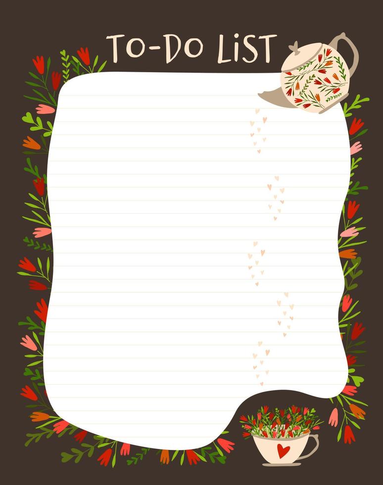 Notepad to do list. Template design for notes. Vector illustration hand drawn, isolated.