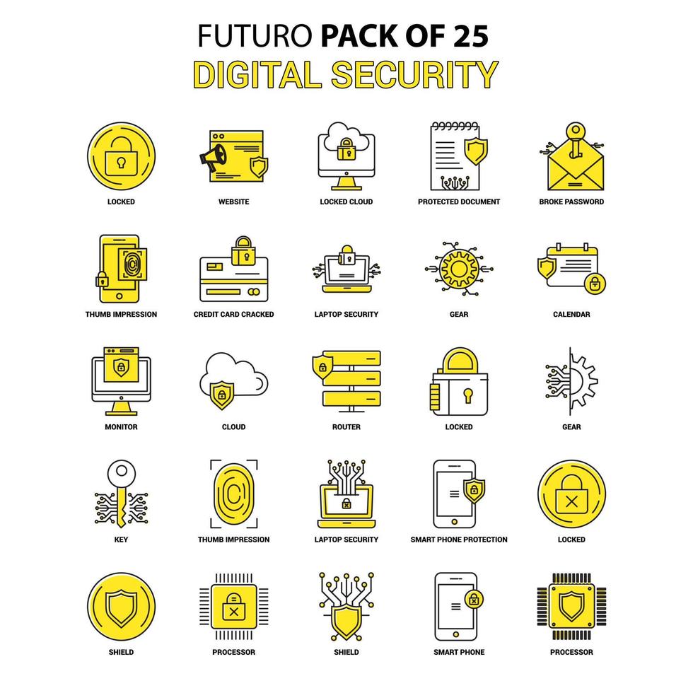 Digital Security Icon Set Yellow Futuro Latest Design icon Pack vector