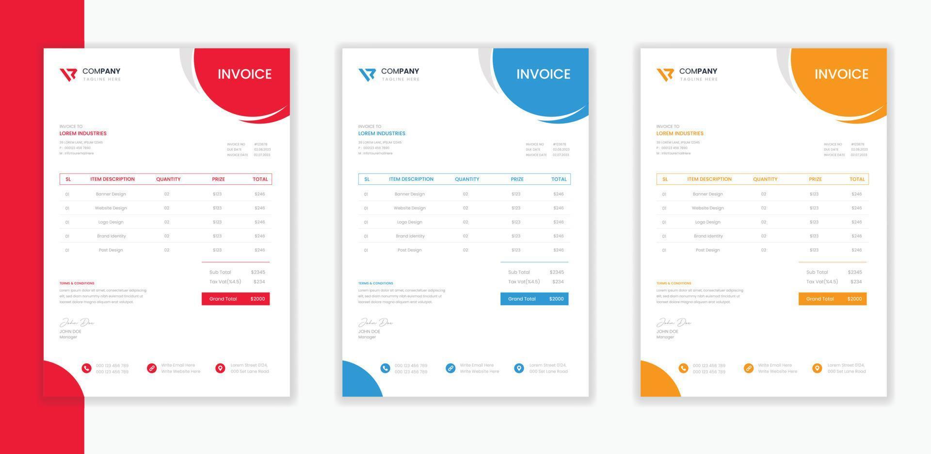 Professional Modern Corporate Invoice template bundle,   business invoice A4 layout vector stationery design