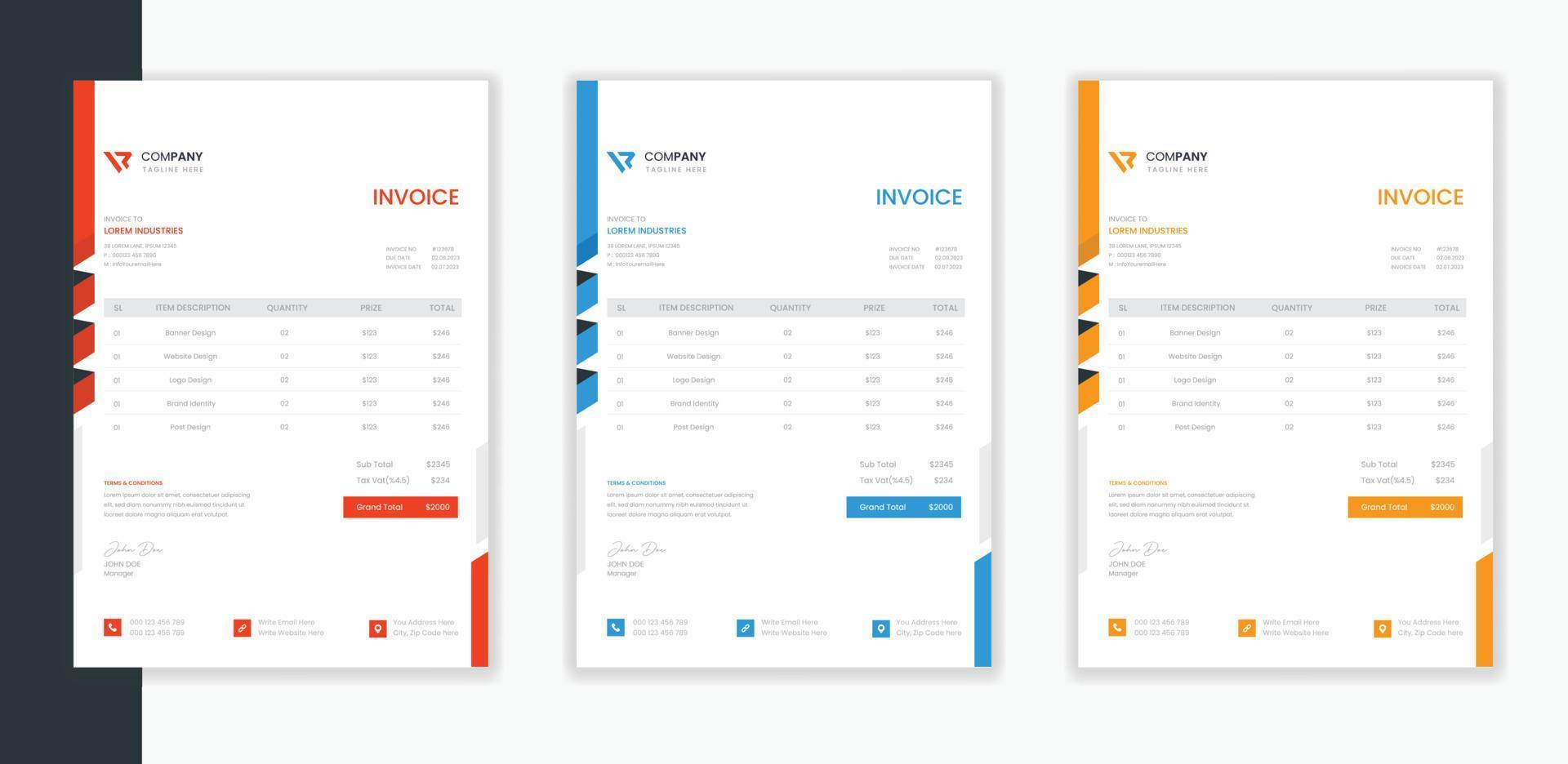 Professional Modern Corporate Invoice template bundle,   business invoice A4 layout vector stationery design