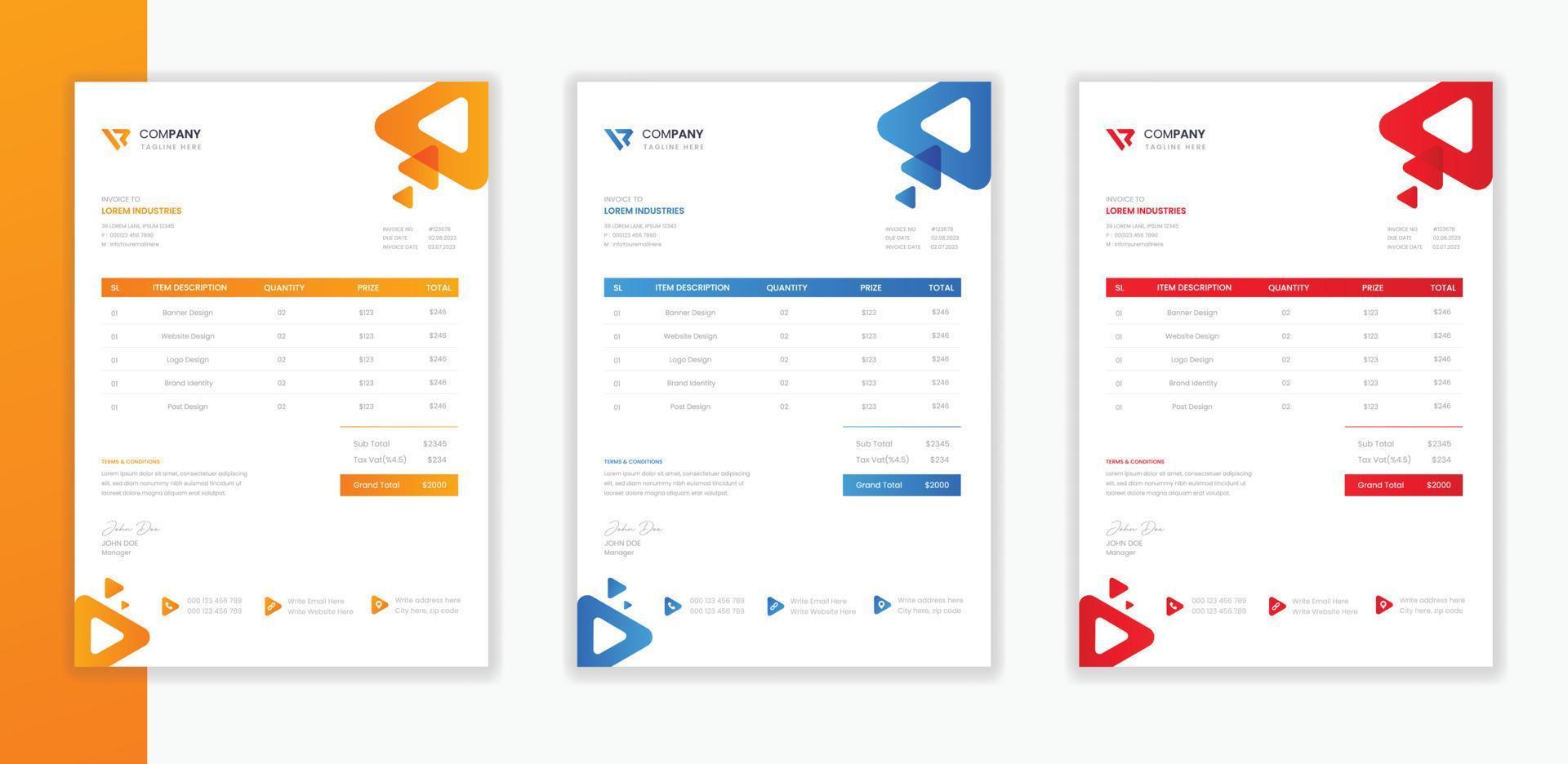 paquete de plantilla de factura corporativa moderna profesional, diseño de papelería vectorial de diseño a4 de factura comercial vector