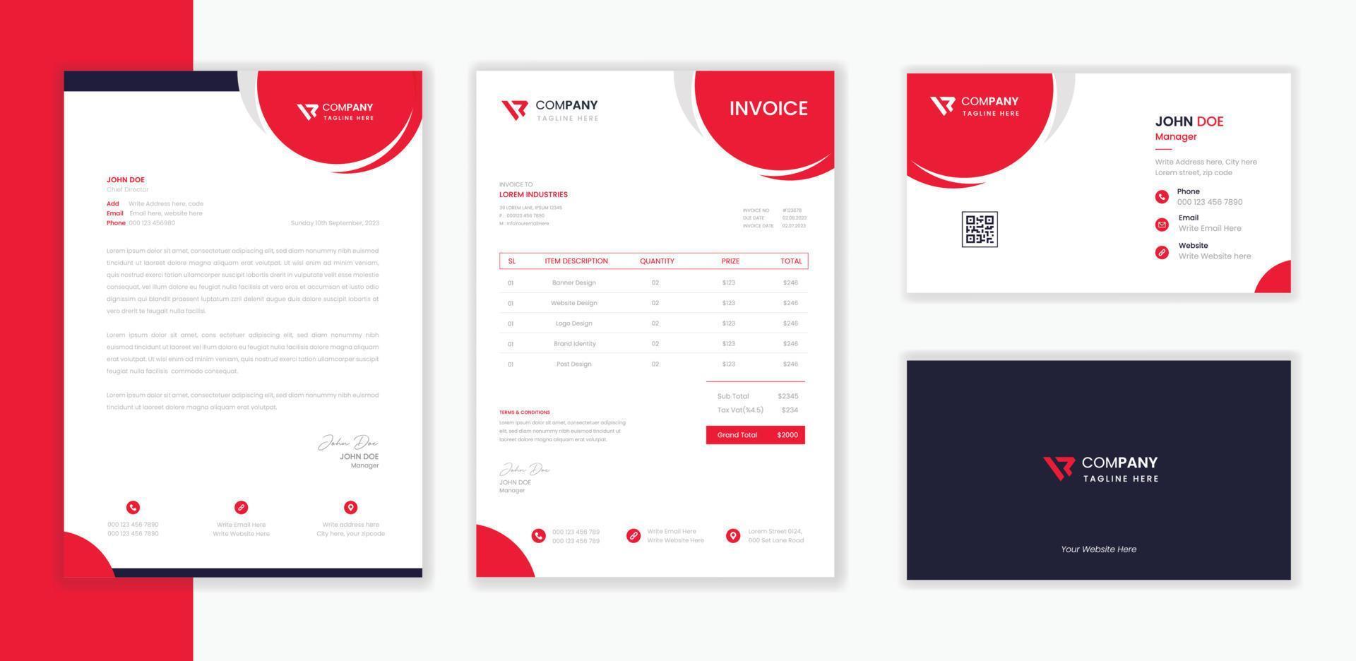 Professional Modern Corporate Stationery design template bundle,  business letterhead with business card  and invoice vector