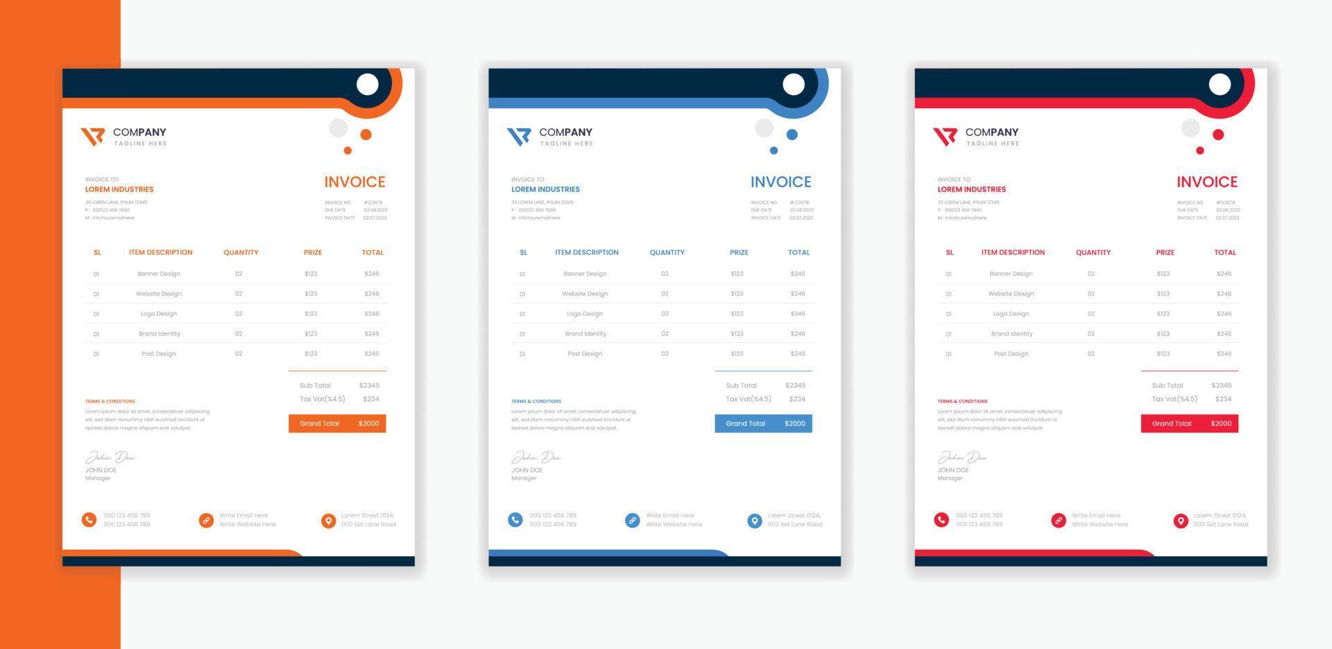 Professional Modern Corporate Invoice template bundle,   business invoice A4 layout vector stationery design