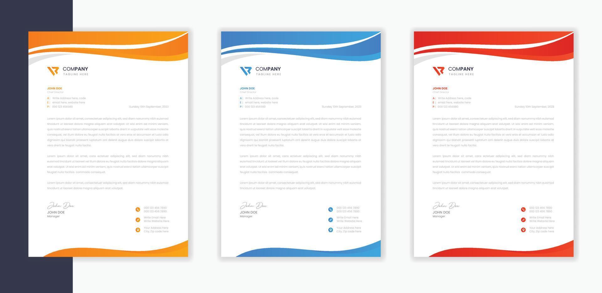 Professional Modern Corporate letterhead template bundle,   business letterhead A4 layout vector stationery design