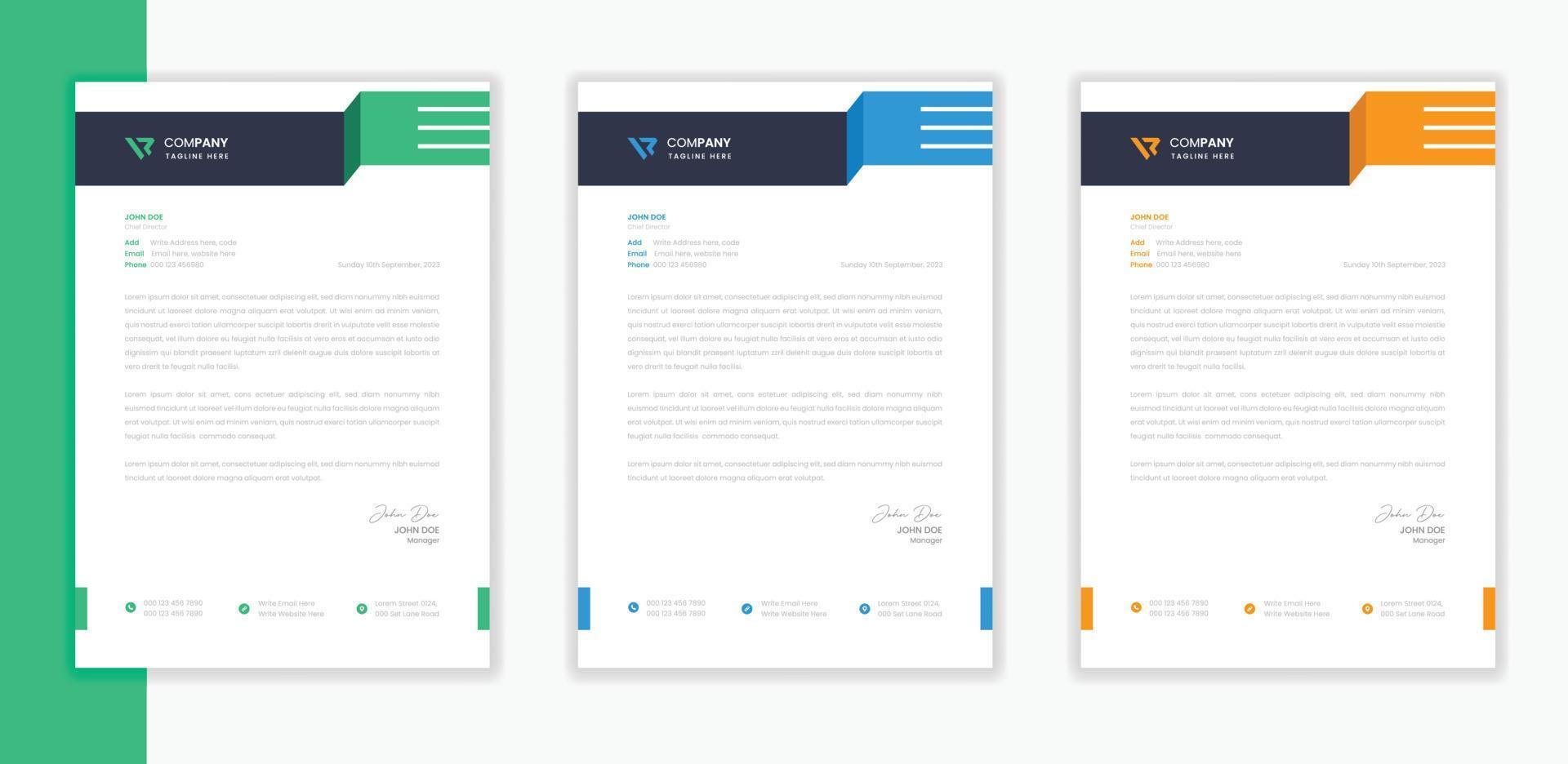 Professional Modern Corporate letterhead template bundle,   business letterhead A4 layout vector stationery design