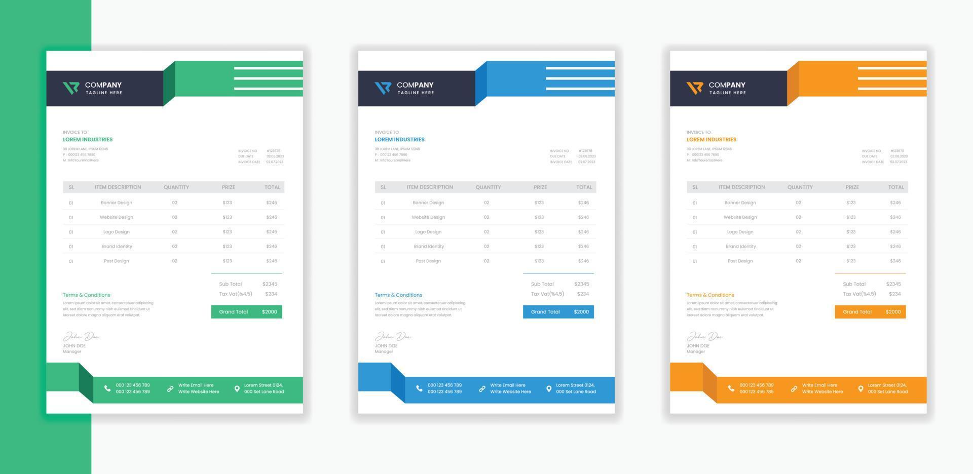 Professional Modern Corporate Invoice template bundle,   business invoice A4 layout vector stationery design