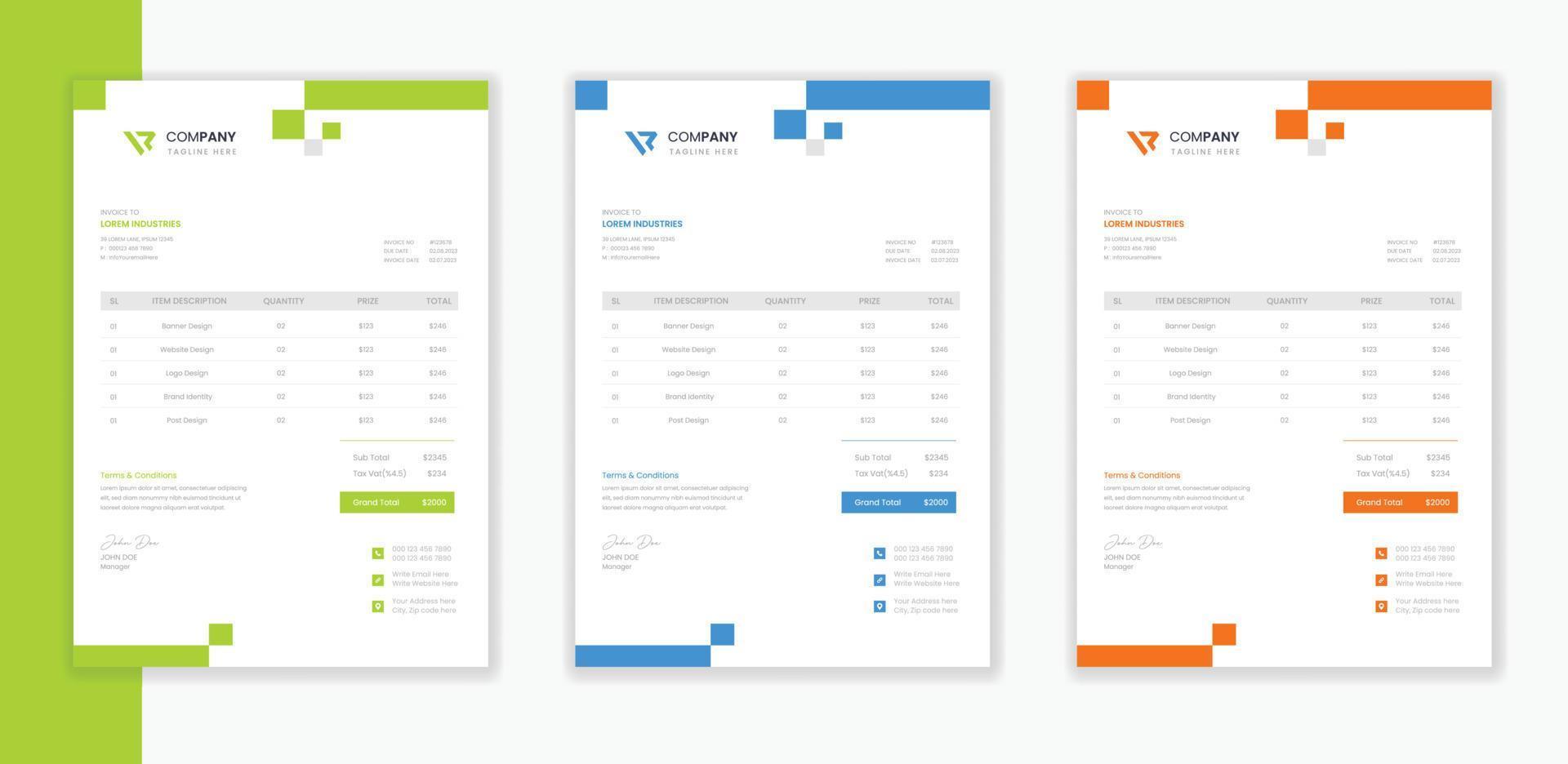 Professional Modern Corporate Invoice template bundle,   business invoice A4 layout vector stationery design