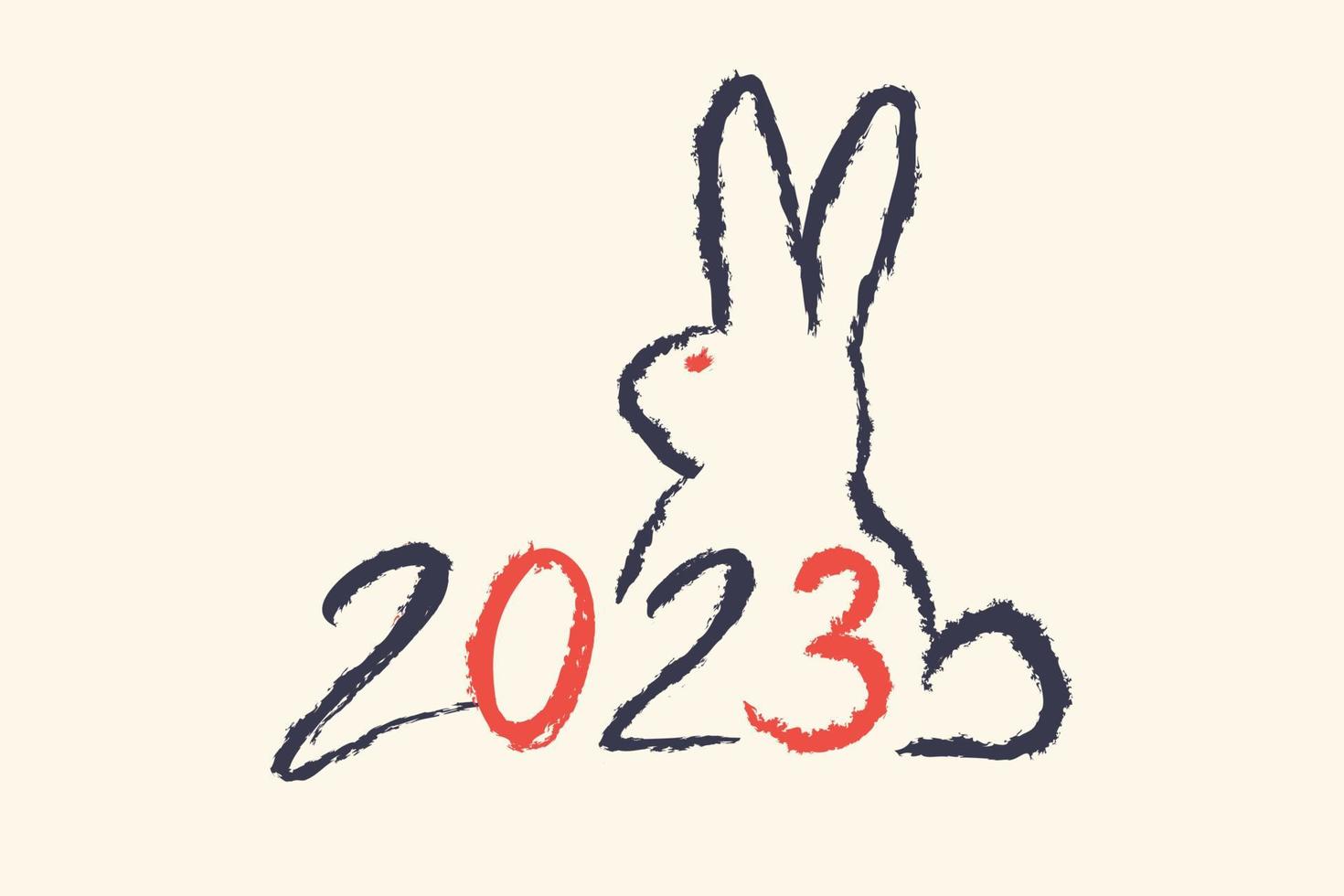 Caligrafía vectorial de 2023 y conejito como símbolo de año nuevo. año nuevo 2023. letras de dibujo a mano con conejo vector