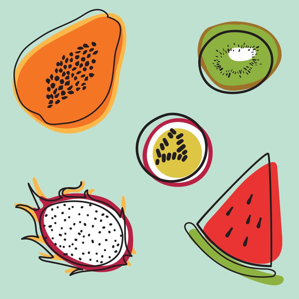 Vector set Tropical fruits