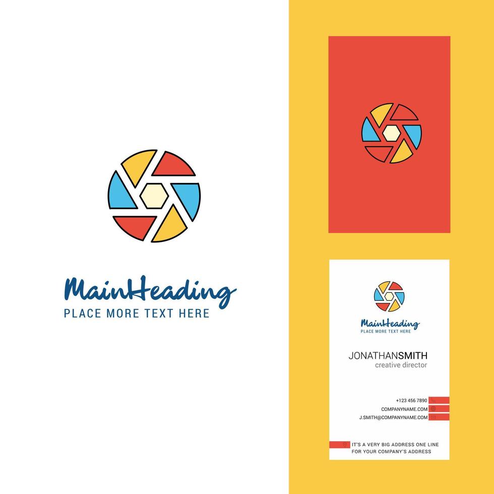 logotipo creativo del obturador de la cámara y vector de diseño vertical de la tarjeta de visita