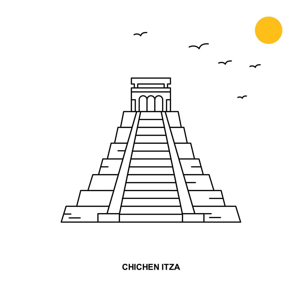 CHICHEN ITZA Monument World Travel Natural illustration Background in Line Style vector