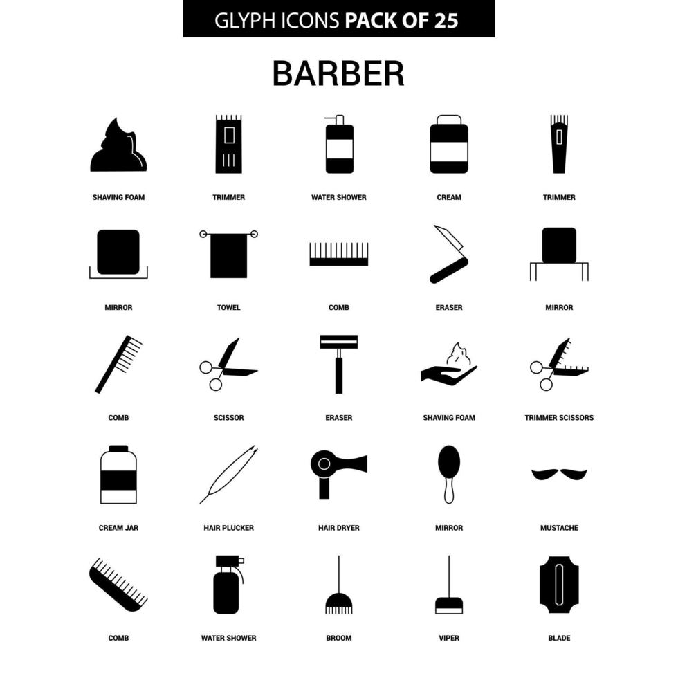 Barber Glyph Vector Icon set