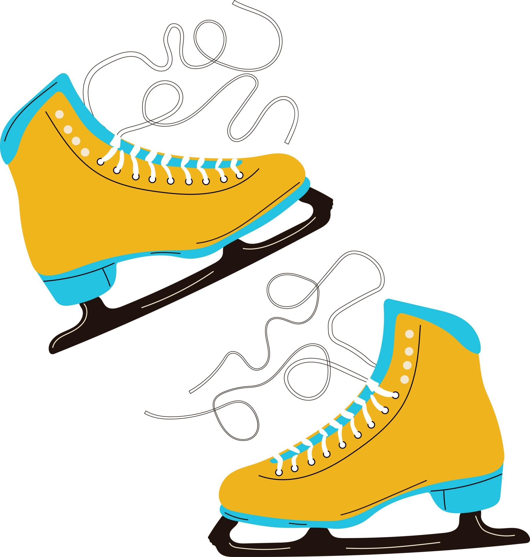 Colorful ice skates for figure skating in winter. Outdoor skating rink