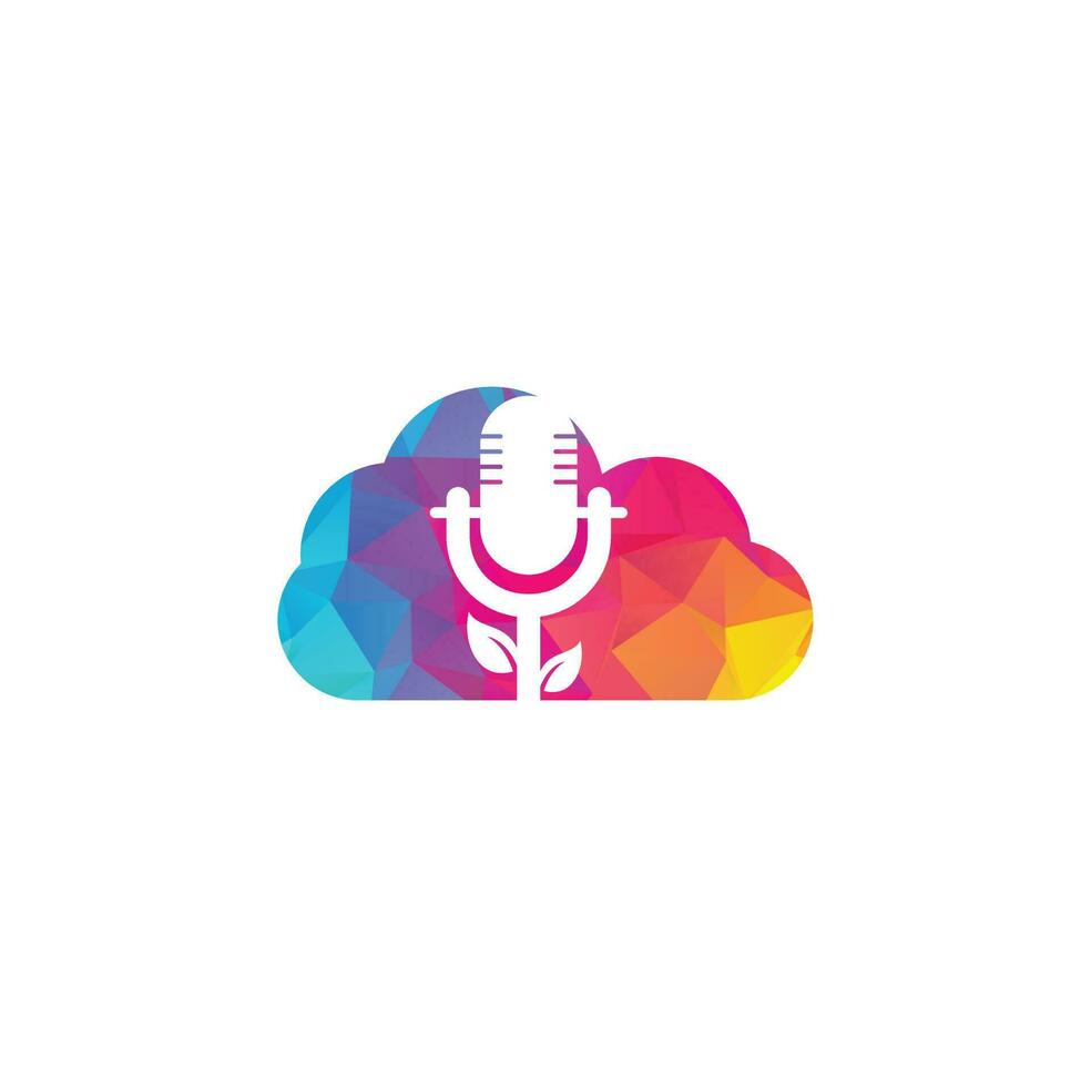 plantilla de diseño de logotipo de concepto de forma de nube de podcast de hoja. vector de plantilla de logotipo de podcast de naturaleza. logotipo de la naturaleza del podcast.