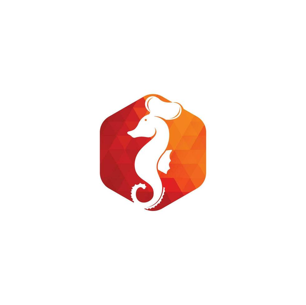 Seafood Logo. Seahorse Chef Knife Fork and Spoon Symbol Illustration. Chef and seahorse logo design template vector
