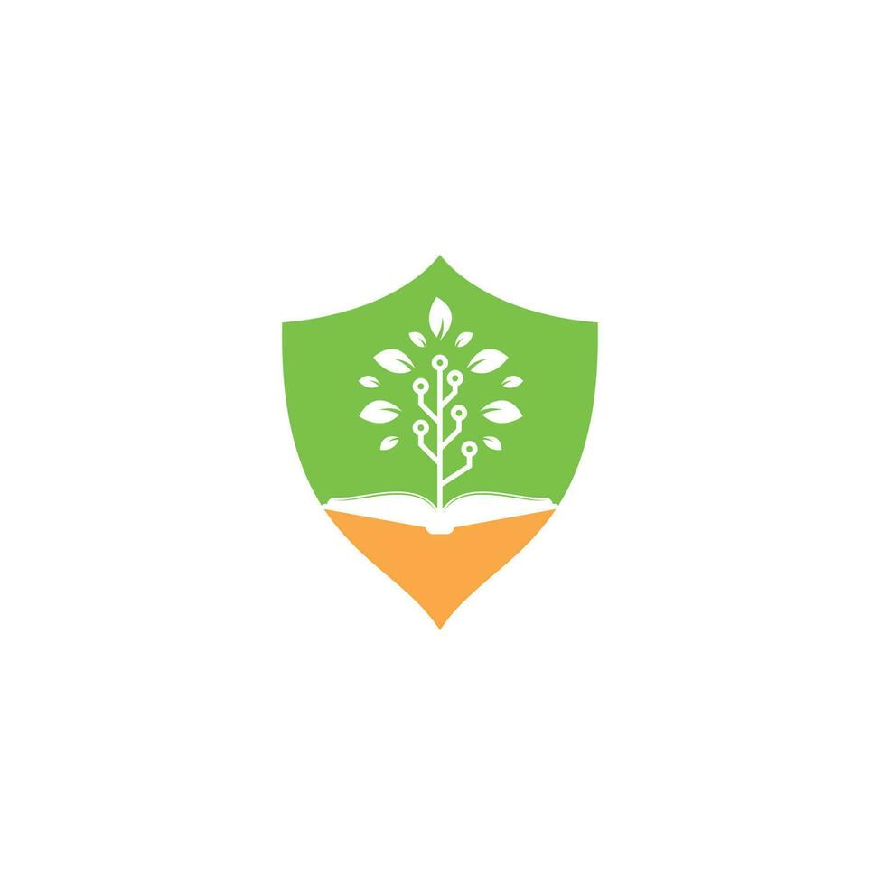 Education tech logo design vector. Book and tech tree logo design. vector