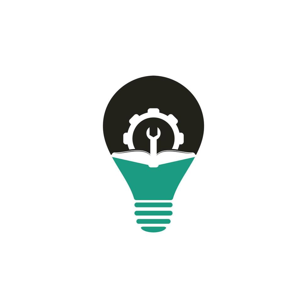 Repair Book bulb shape concept Logo Template Design Vector. Book and wrench logo design vector