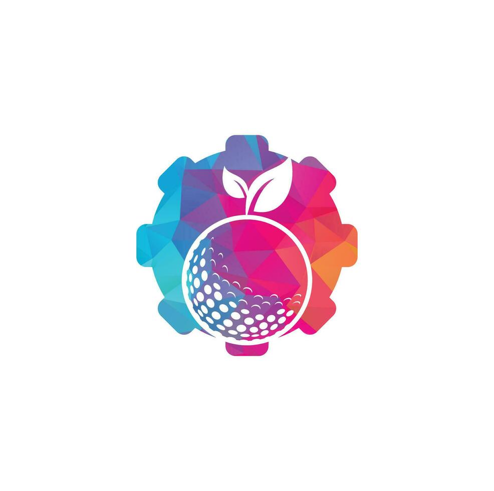 plantilla de logotipo de concepto de forma de engranaje de hojas de golf. pelota de golf y hojas, pelota de golf y logo deportivo vector