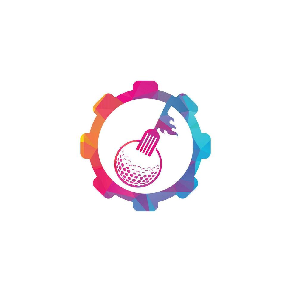 Golf and fork gear shape concept logo design template. Golf restaurant logo design vector