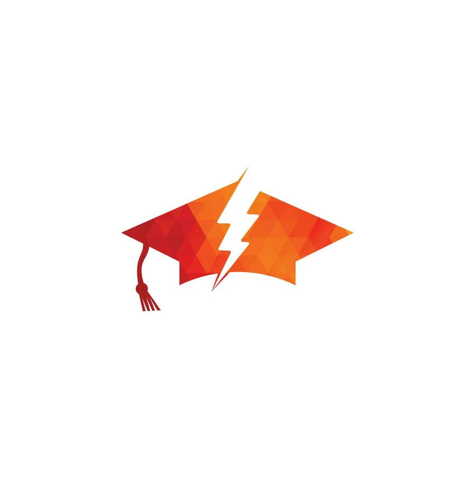 plantilla de logotipo de vector de tapa de educación flash. icono de símbolo de trueno y sombrero.