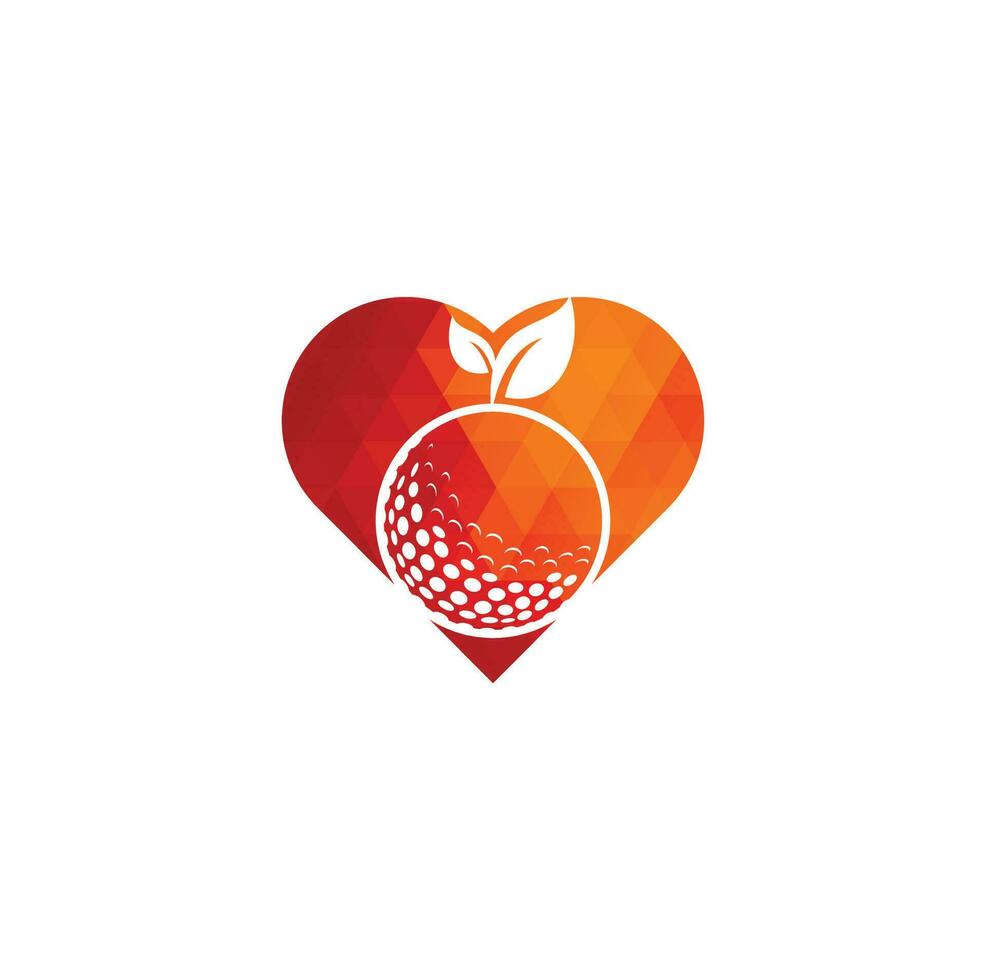 plantilla de logotipo de concepto de forma de corazón de hojas de golf. pelota de golf y hojas, pelota de golf y logo deportivo vector