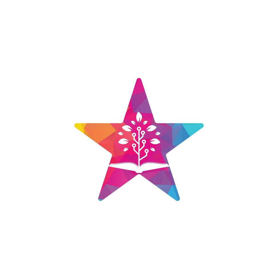 Book and tech tree star shape concept logo design. Education tech logo design vector