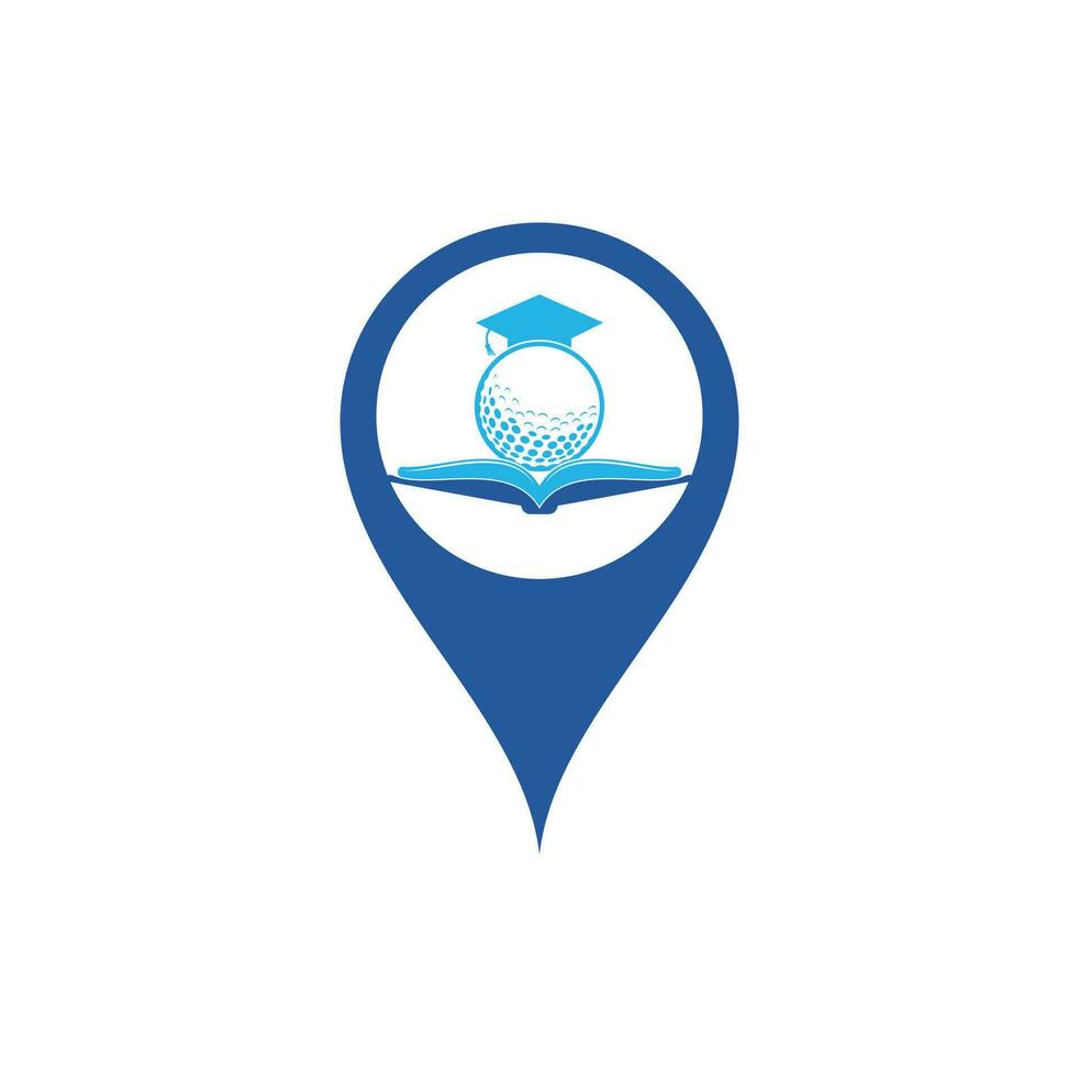 vector de diseño de logotipo de forma de pin de mapa de golf de libro de graduación. elemento de diseño de logotipo de icono de libro de golf