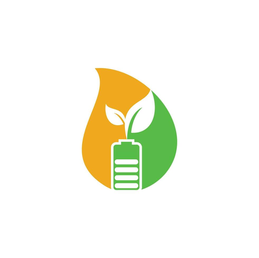 diseño de logotipo vectorial de concepto de forma de gota de hojas de batería. plantilla de logotipo de elemento de diseño de símbolo de energía natural de icono de batería y hoja vector