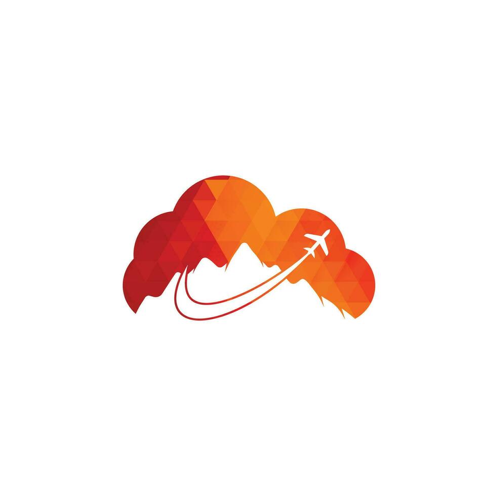 diseño de logotipo vectorial de concepto de forma de nube de avión y montaña. diseño de logotipo de viaje. avión con logo de montaña vector