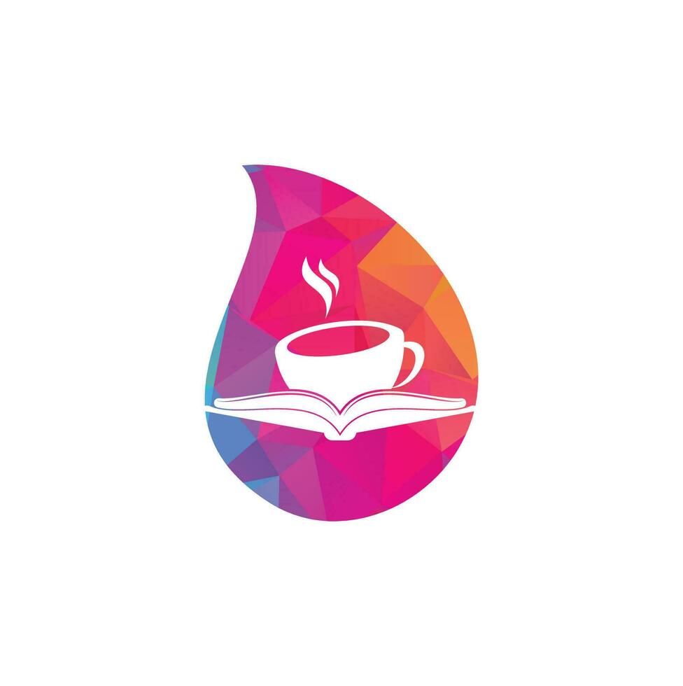 diseño de logotipo vectorial de concepto de forma de gota de libro de café. logo icónico de la librería de té. vector
