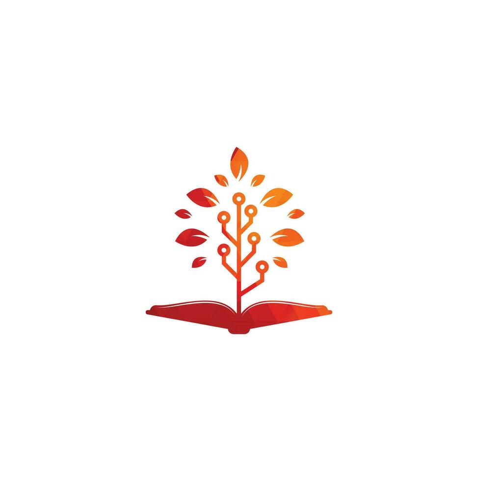 Education tech logo design vector. Book and tech tree logo design. vector