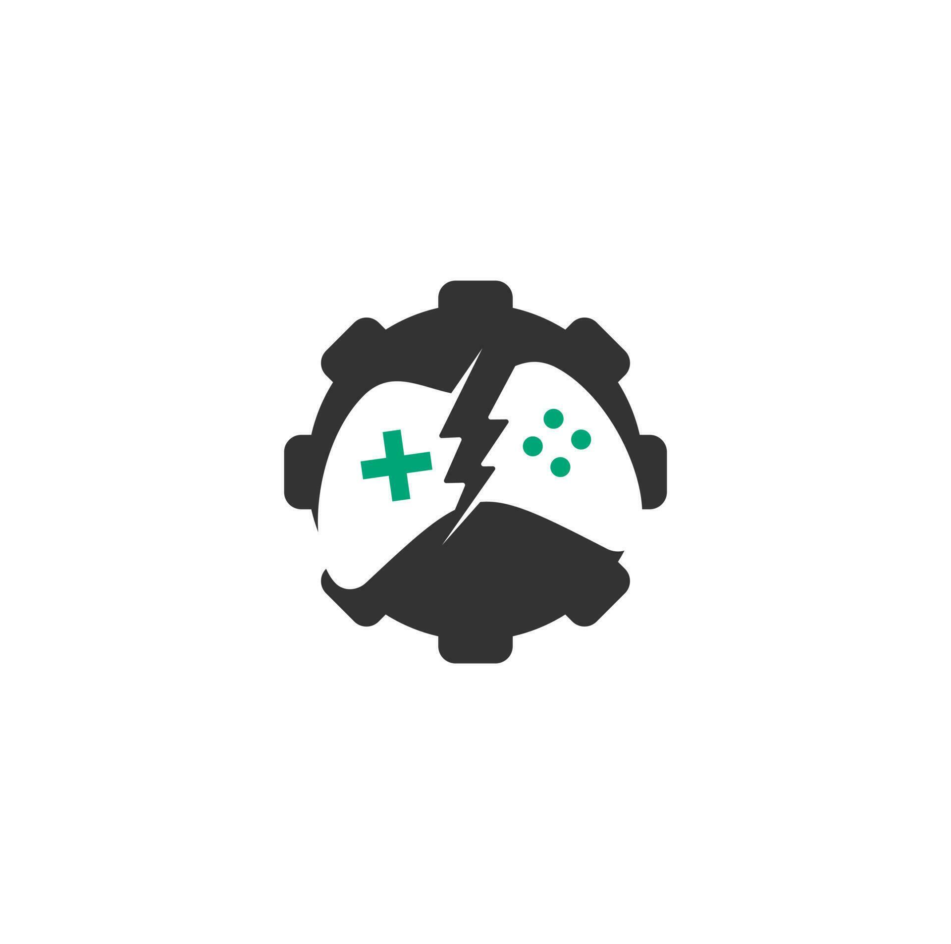 Game with Gear logo template vector. Joystick design Icon. GEAR GAME
