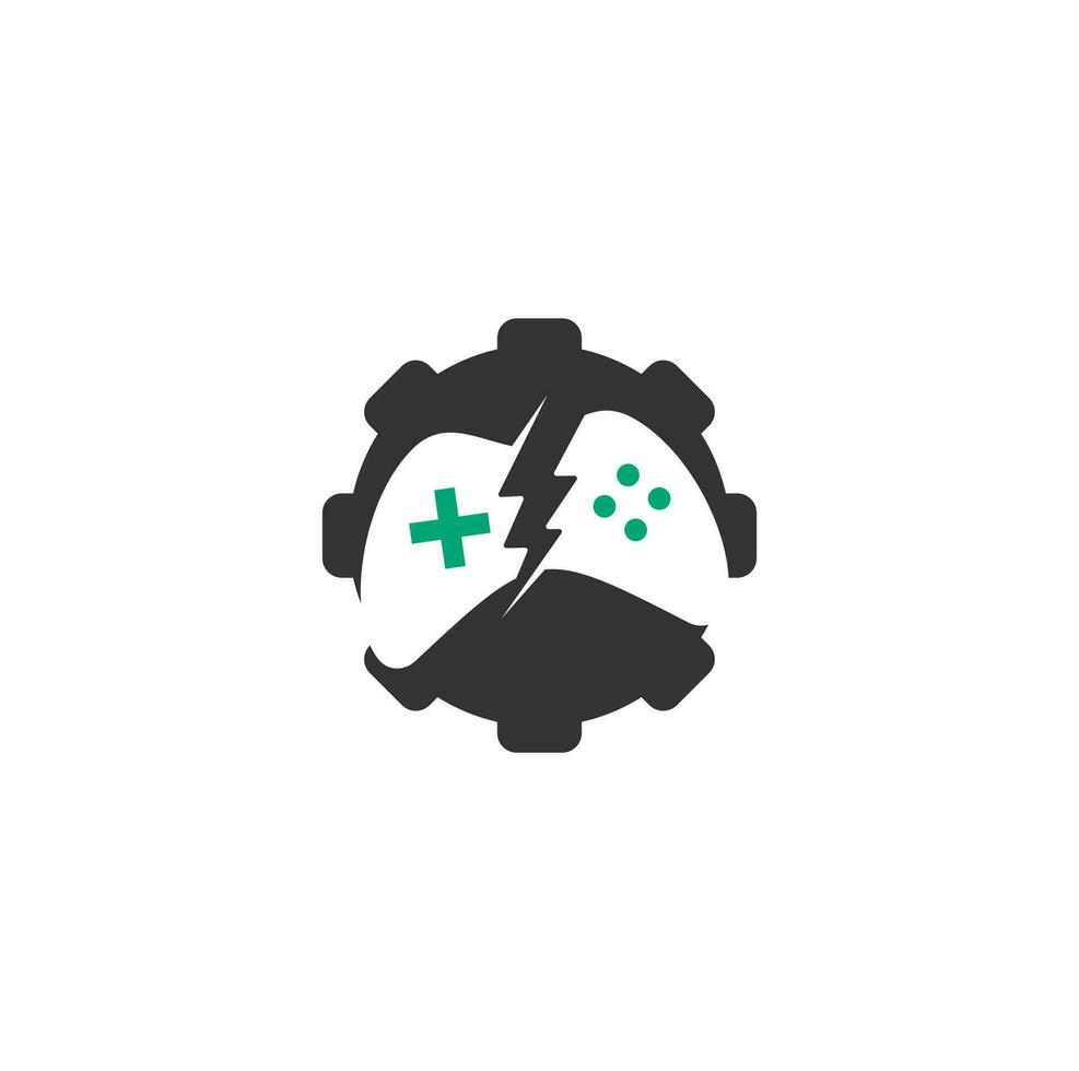 juego con vector de plantilla de logotipo de engranaje. icono de diseño de joystick. logotipo del juego de engranajes