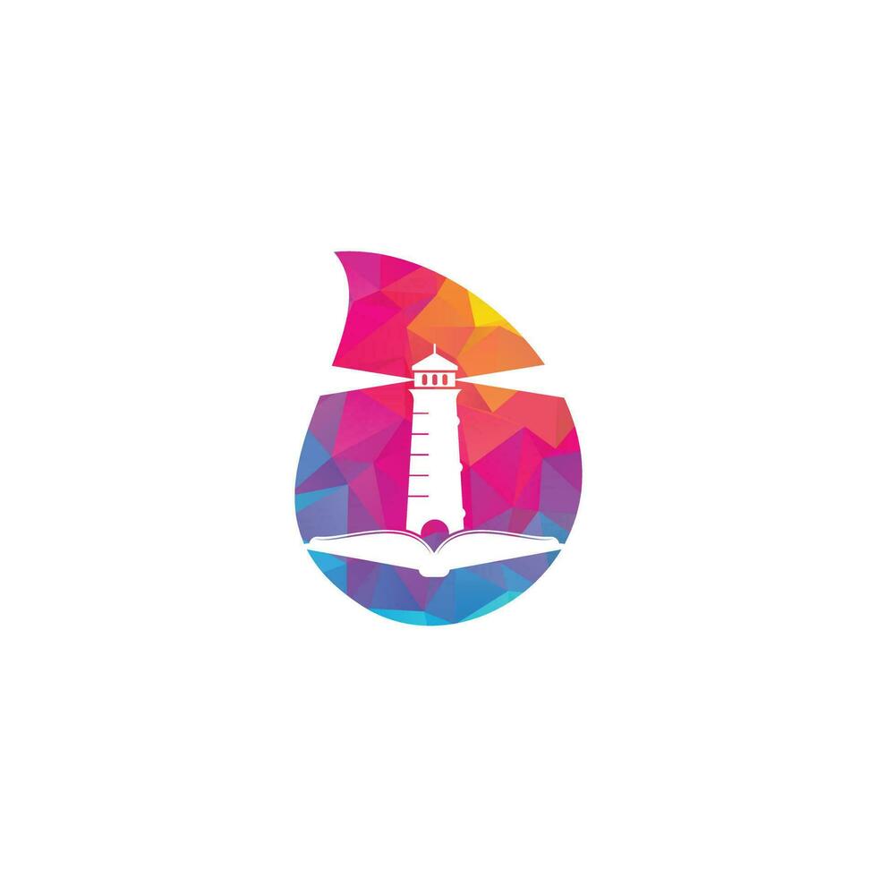 Book and Light House drop shape concept Logo design template. Book lighthouse icon vector