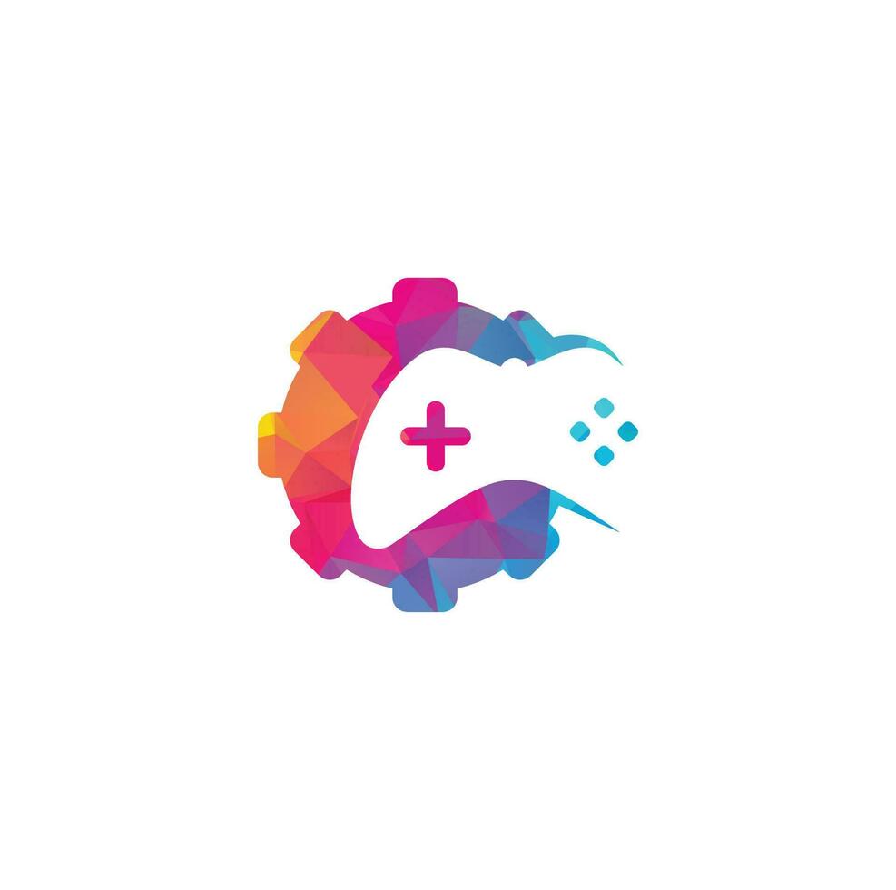 juego con vector de plantilla de logotipo de engranaje. icono de diseño de joystick. logotipo del juego de engranajes