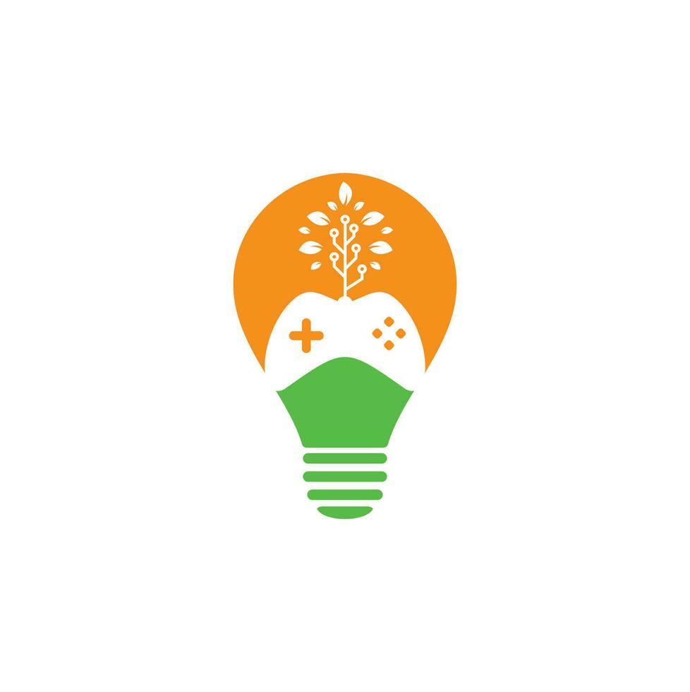Game and tech tree bulb shape concept logo design template. Gaming and leaf logo design template. vector