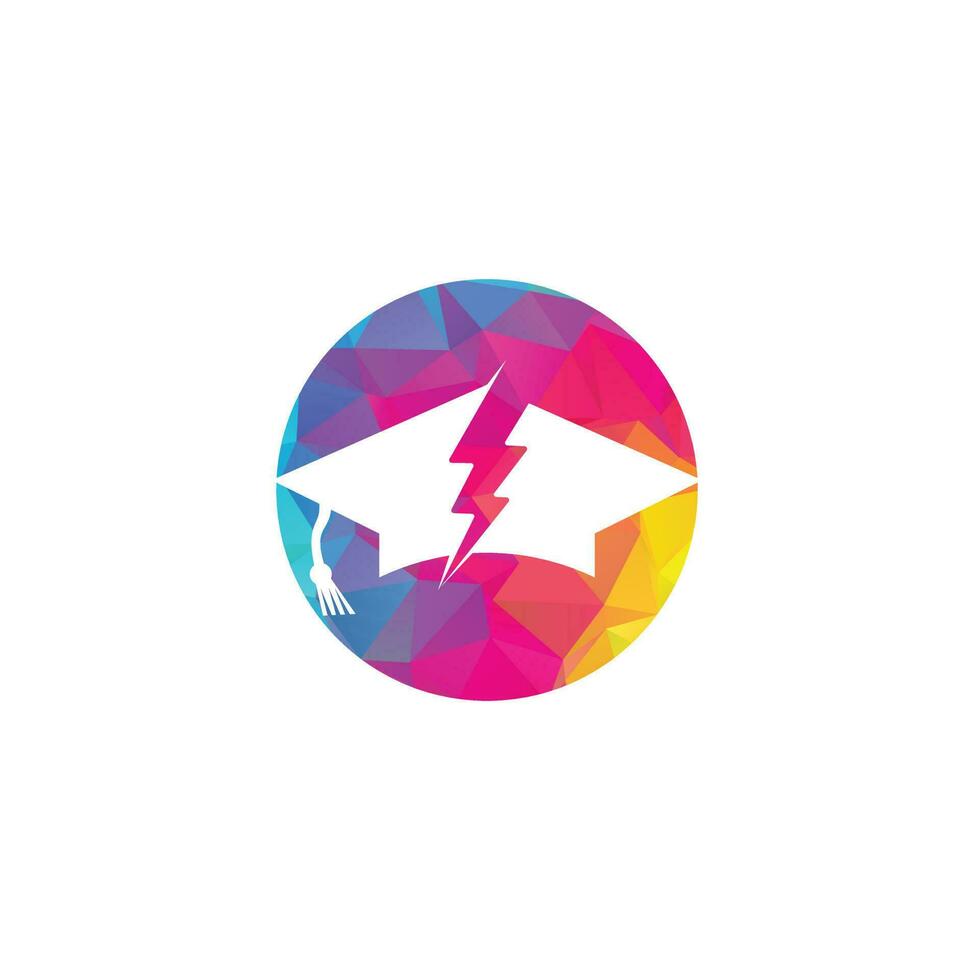 Flash education cap vector logo template. Thunder and hat symbol icon.