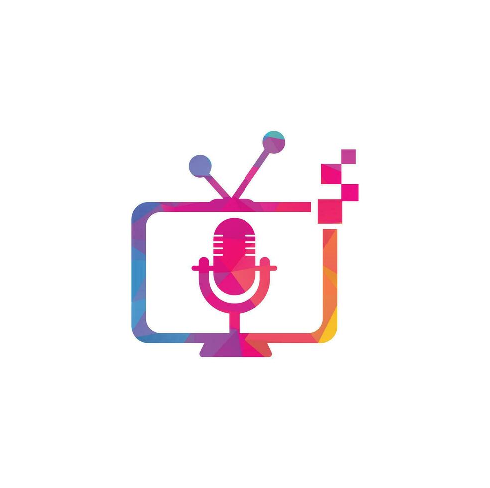 diseño de logotipo de vector de podcast de tv. icono de podcast de televisión. concepto de logotipo de podcast de vídeo digital.