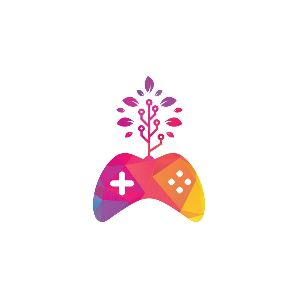 Game and tech tree logo design template. Gaming and leaf logo design template. vector