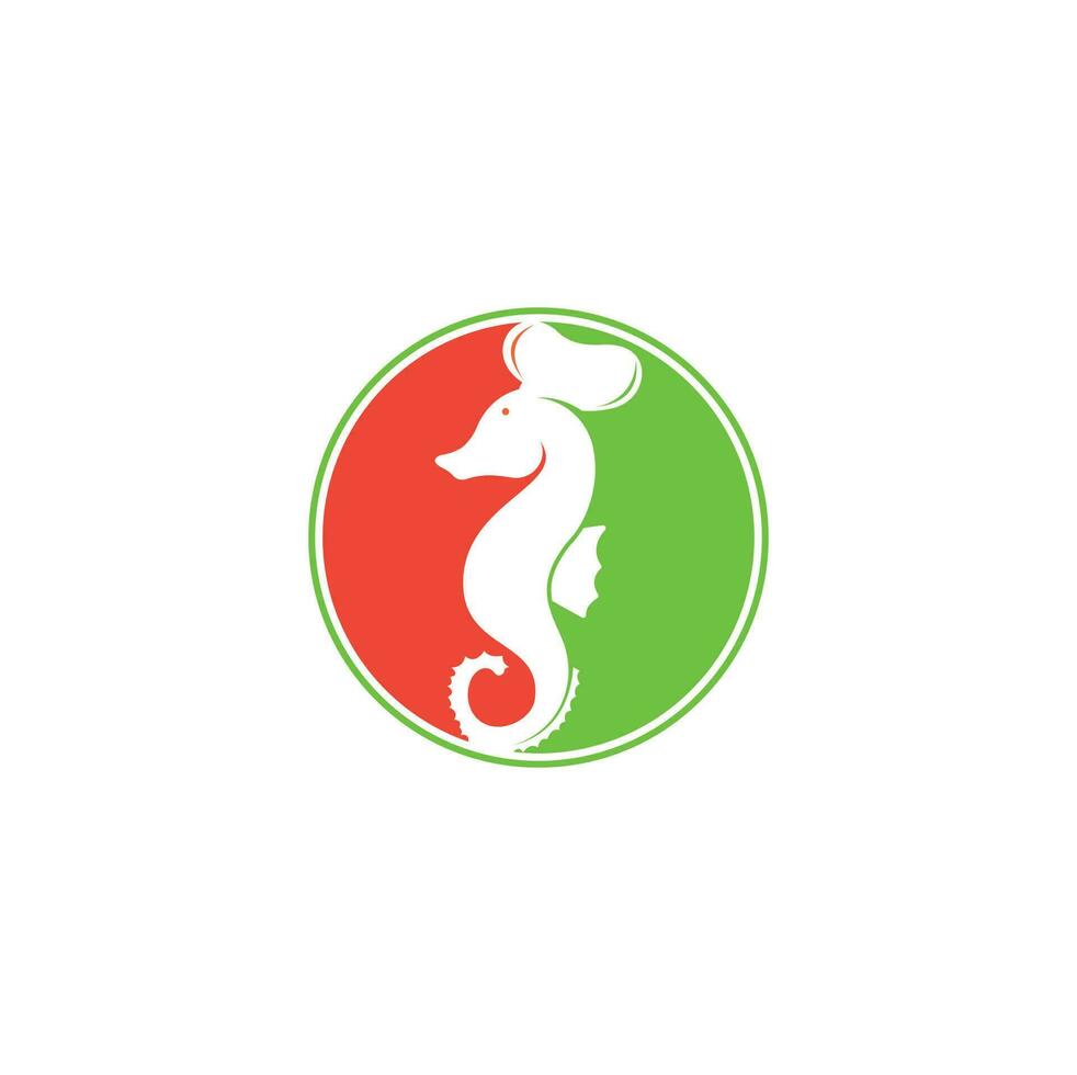 Seafood Logo. Seahorse Chef Knife Fork and Spoon Symbol Illustration. Chef and seahorse logo design template vector