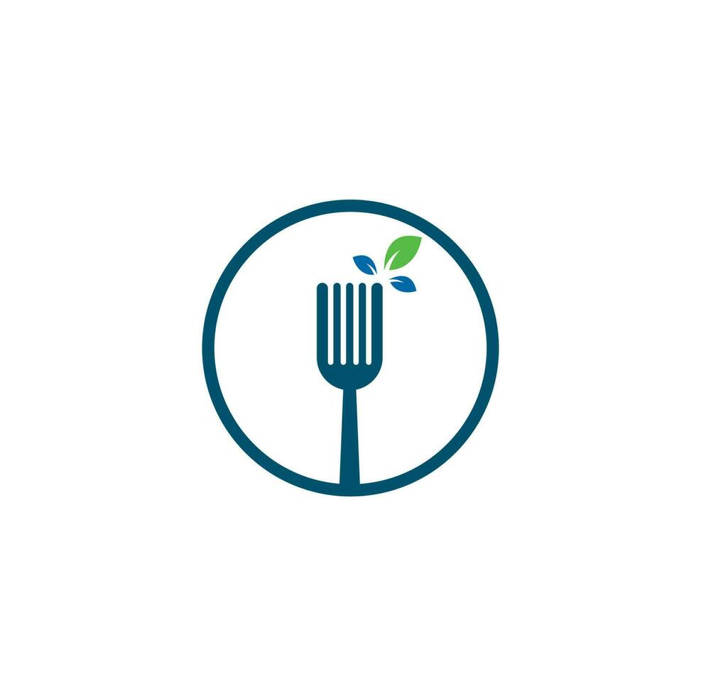 Healthy Food Logo design. Fork and leaf Logo icon. vector