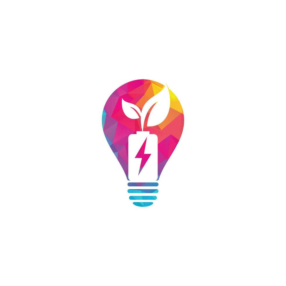 Battery leaves bulb shape concept vector logo design. Battery and leaf icon natural energy symbol design element logo template